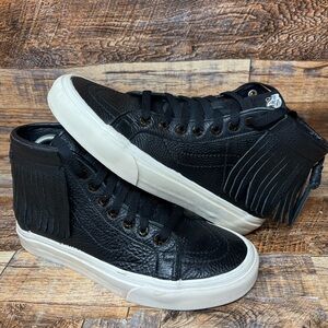 Vans Black leather SK8 HI Moc Fringe Women’s 8 Men’s 6.5 721277 BLACK FAST SHIP